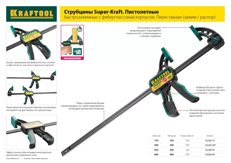 Струбцина KRAFTOOL "EcoKraft" ручная, пластиковый корпус, 0-100мм 32224-10 купить в Екатеринбурге
