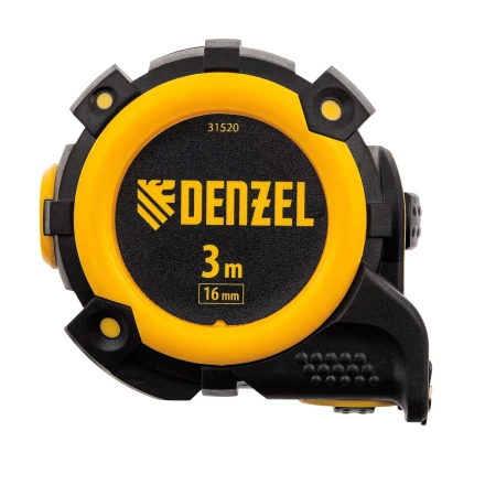 Рулетка Denzel 3м х 16мм, автоматич. фиксац., нейлон. покрытие, магнит. зацеп, двухстор. разметка, 31520 купить в Екатеринбурге