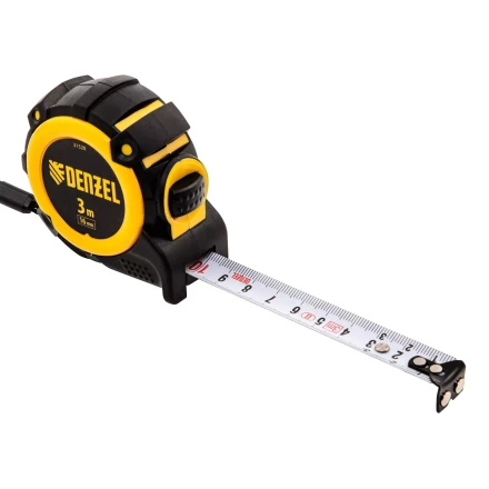Рулетка Denzel 3м х 16мм, автоматич. фиксац., нейлон. покрытие, магнит. зацеп, двухстор. разметка, 31520 купить в Екатеринбурге