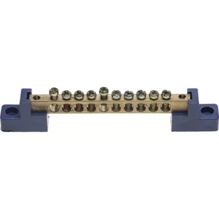 Шина СВЕТОЗАР нулевая на 2-х угловых изоляторах, макс. ток 100А, 5,2мм, 10 полюсов 49808-10 купить в Екатеринбурге