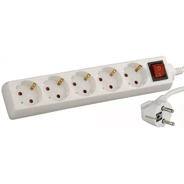 Удлинитель СВЕТОЗАР электрический с заземлением и выключателем, с защитными шторками, евро, 5 гнезд,3м SV-55055-3 купить в Екатеринбурге
