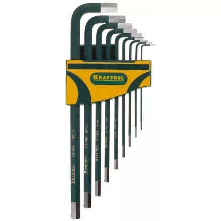 Набор ключей имбусовых KRAFTOOL &quot;INDUSTRIE&quot; длинные,Cr-Mo сталь(S2),хромир покрытие с противоскол напыл,HEX1,5-10мм,9шт 27443-H9 купить в Екатеринбурге