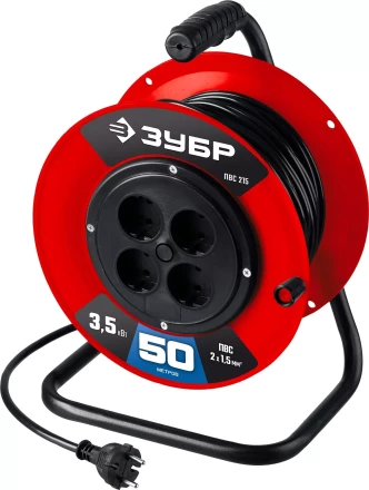 ЗУБР ПВС-215, ПВС, 2 х 1.5 мм2, 50 м, 3500 Вт, силовой удлинитель на катушке (55103-50) купить в Екатеринбурге