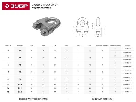 Зажим троса ЗУБР &quot;ПРОФЕССИОНАЛ&quot; DIN 741, оцинкованный, 8мм, 60 шт 4-304415-08 купить в Екатеринбурге