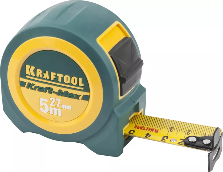Рулетка KRAFTOOL "Kraft-Max", длинный вылет, нейлон покрытие, упрочненный двухкомп корпус, 5м/27мм 34127-05-27 купить в Екатеринбурге