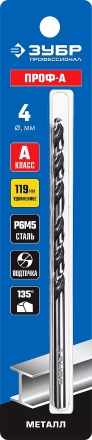 ЗУБР ПРОФ-А, 4.0 х 119 мм, сталь Р6М5, класс А, удлиненное сверло по металлу, Профессионал (29624-4) купить в Екатеринбурге