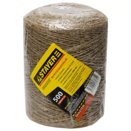 Шпагат STAYER хозяйственно-бытовой, льнопеньковый, d=1,4 мм, 500 м, 13,5 кгс, 1,25 ктекс 50110-500 купить в Екатеринбурге