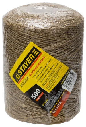 Шпагат STAYER хозяйственно-бытовой, льнопеньковый, d=1,4 мм, 500 м, 13,5 кгс, 1,25 ктекс 50110-500 купить в Екатеринбурге