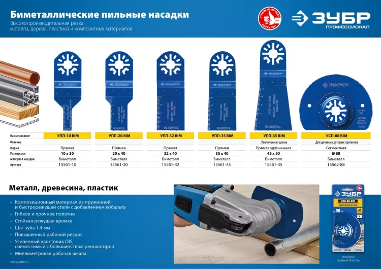 ЗУБР УПП-35 BIM UniLock, 35 x 40 мм, OIS-хвост., насадка универсальная прямая пильная, Профессионал (15561-35) купить в Екатеринбурге