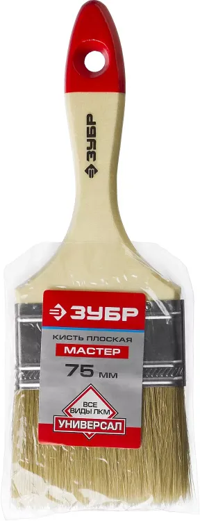 Кисть плоская  ЗУБР "УНИВЕРСАЛ-МАСТЕР", натуральная щетина, деревянная ручка, 75мм 4-01003-075 купить в Екатеринбурге