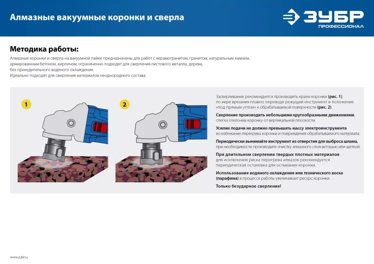 ЗУБР АВК, d 55 мм, (М14, 15 мм кромка), вакуумная алмазная коронка, Профессионал (29865-55) купить в Екатеринбурге