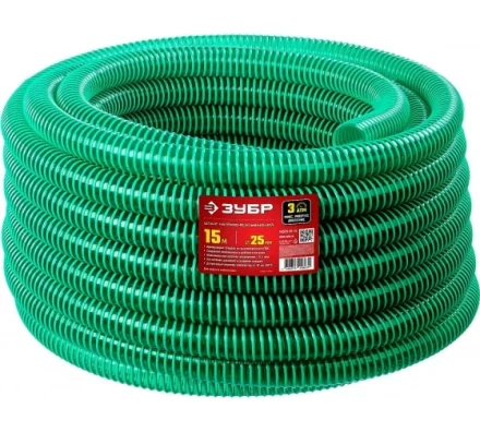 Шланг напорно-всасывающий ЗУБР со спиралью ПВХ 15 м, 25 мм, 3 атм купить в Екатеринбурге