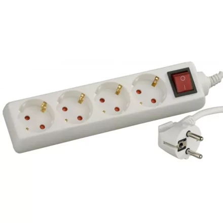Удлинитель СВЕТОЗАР электрический с заземлением, выключателем, с защитными шторками, евро, 4 гнезда,2м SV-55045-2 купить в Екатеринбурге