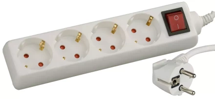 Удлинитель СВЕТОЗАР электрический с заземлением, выключателем, с защитными шторками, евро, 4 гнезда,2м SV-55045-2 купить в Екатеринбурге