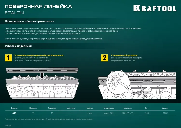 Поверочная линейка KRAFTOOL 34277 купить в Екатеринбурге