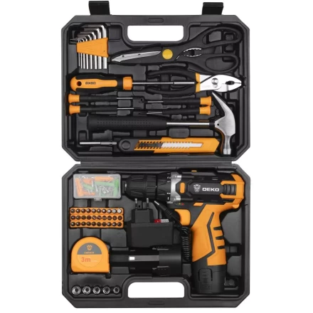 Дрель аккумуляторная DKCD12FU-Li DEKO + набор 104 инструмента для дома, 063-4117 купить в Екатеринбурге
