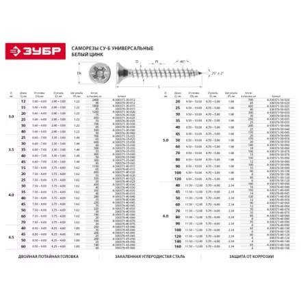 Саморезы по дереву, белый цинк, 6.0x45мм, 150шт, ЗУБР Мастер 4-300371-60-045 4-300371-60-045 купить в Екатеринбурге