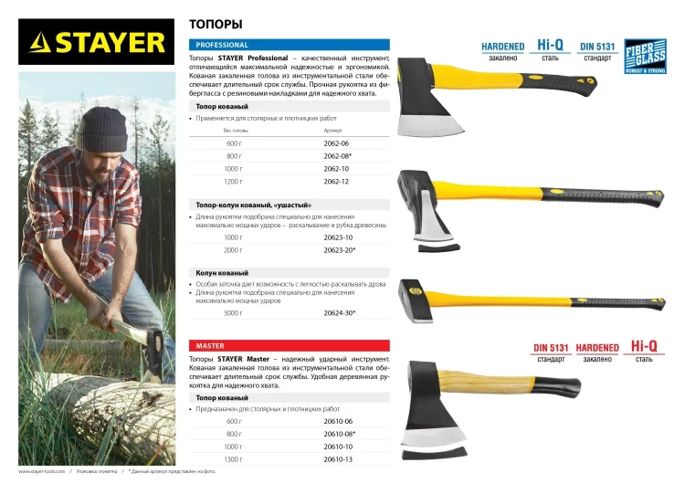 Топор STAYER "MASTER" кованый с деревянной рукояткой, 1,0кг 20610-10 купить в Екатеринбурге