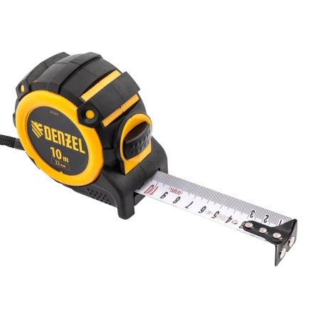 Рулетка Denzel 10м х 32мм, автоматич. фиксац., нейлон. покрытие, магнит. зацеп, двухстор. разметка, 31525 купить в Екатеринбурге