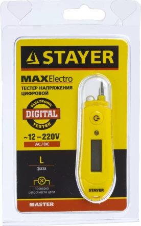 Тестер напряжения STAYER &quot;МASTER&quot; цифровой со световым индикатором, 12-220В, 70мм 45282 купить в Екатеринбурге