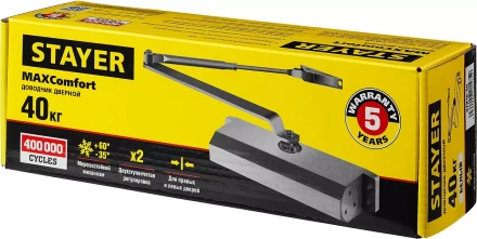 Доводчик дверной STAYER, для дверей массой до 40 кг, цвет белый 37916-50 купить в Екатеринбурге