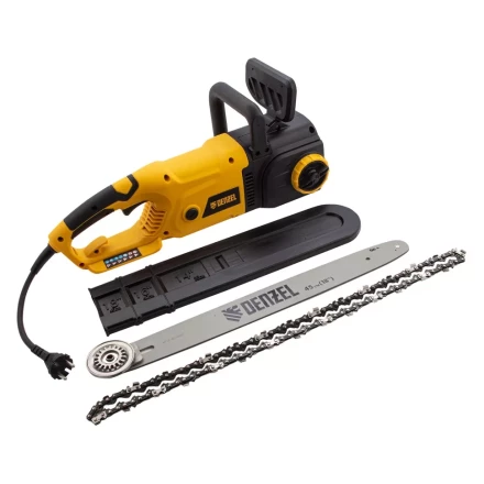 Пила цепная электрическая Denzel EDS-2200 2.2 кВт продольная шина 45 см шаг 3/8 паз 1.3 мм 62 звена 95619 купить в Екатеринбурге