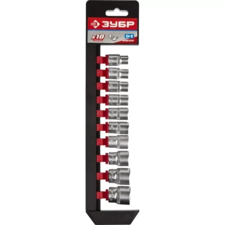 Набор ЗУБР &quot;МАСТЕР&quot;: Торцовые головки (3/8&quot;) на пластиковом рельсе, Cr-V, 8-19мм, 10 предметов 27654-H10 купить в Екатеринбурге