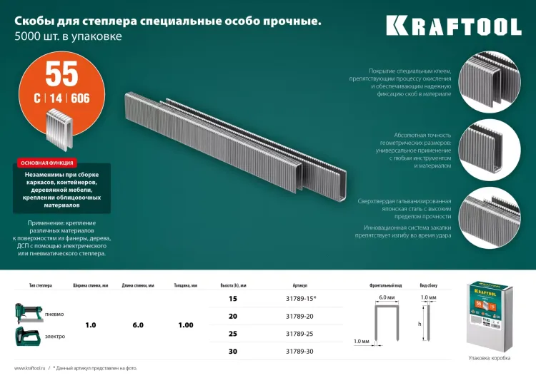 Скобы тип 18GA (55 / 90 / C) 5000 шт 31789-20 купить в Екатеринбурге