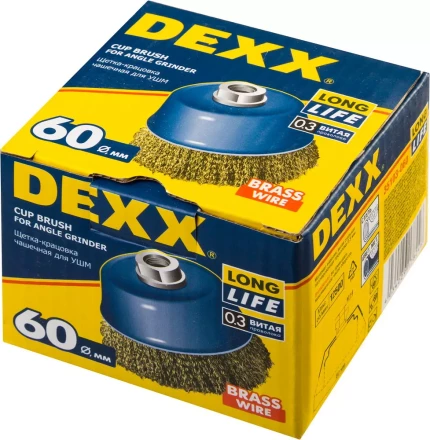DEXX. Щетка чашечная для УШМ, витая стальная латунированная проволока 0,3мм, 60ммхМ14 35103-060 купить в Екатеринбурге