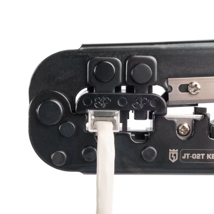 Кримпер многофункциональный КВТ JT-02T с 2 встроенными модулями для обжима RJ-45, RJ-12, RJ-11 (89229) купить в Екатеринбурге