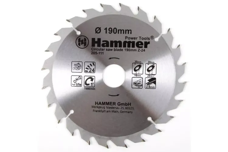 Диск пильный твердосплавный HAMMER Ф190х30мм 24зуб. купить в Екатеринбурге