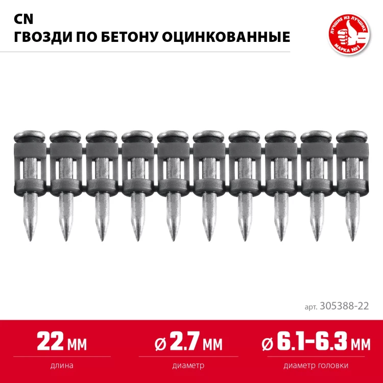 ЗУБР CN 22 х 2.7 мм, гвозди по бетону оцинкованные, 1000 шт (305388-22) купить в Екатеринбурге