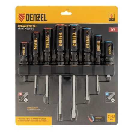 Набор отверток Denzel 12213, 8 пр., CrV, трехкомпонентная рукоятка купить в Екатеринбурге