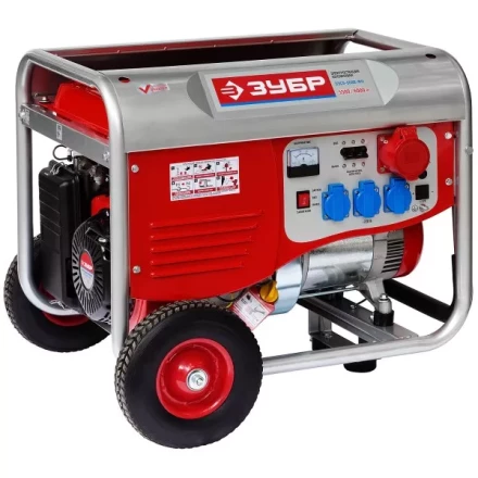 Электростанция ЗУБР бензиновая, 4-х тактная, ручной пуск, колеса + рукоятка, 380/220В, 5500Вт ЗЭСБ-5500-ФН купить в Екатеринбурге