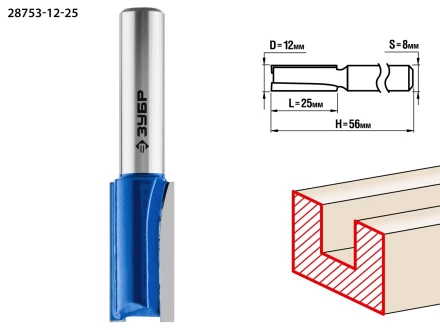 ЗУБР 12 x 25 мм, хвостовик 8 мм, фреза пазовая прямая, Профессионал (28753-12-25) купить в Екатеринбурге