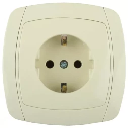 Розетка СВЕТОЗАР &quot;CITY LIGHT&quot; одинарная в сборе, с заземлением, цвет бежевый, 16А/~250В SV-54205-B