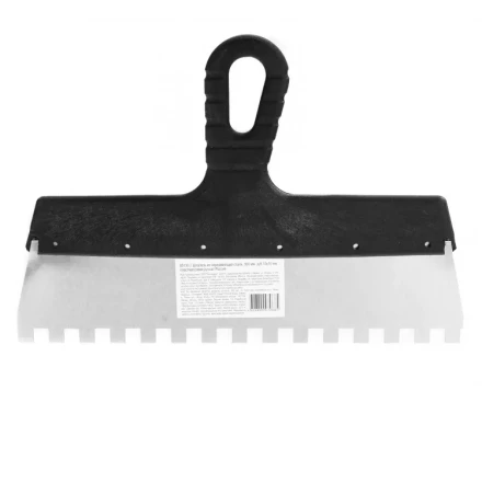 Шпатель из нержавеющей стали 300 мм зуб 10 х 10 мм пластмассовая ручка 85130 купить в Екатеринбурге
