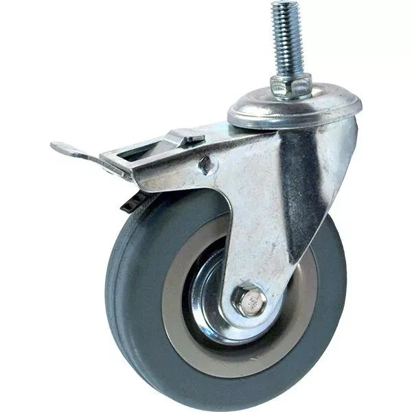 Аппаратное поворотное колесо с тормозом с болтом HITCH 75*20 резина серая SCtgb93 (SZ084829) купить в Екатеринбурге