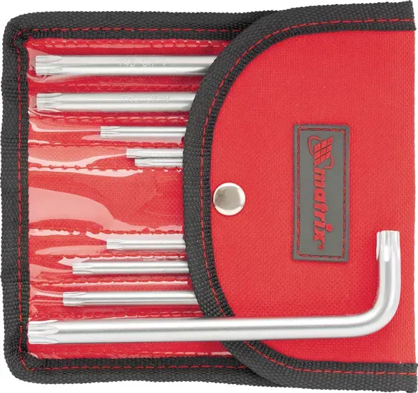 Набор ключей шестигранных имбусовых TORX-TORX Tamper. 9 шт T10-T50  CrV короткие сатиновые чехол MATRIX 12312 купить в Екатеринбурге