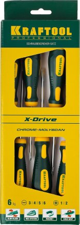 Набор отверток X-Drive, KRAFTOOL 250081-H6, Cr-Mo-V сталь, 6шт 250081-H6 купить в Екатеринбурге