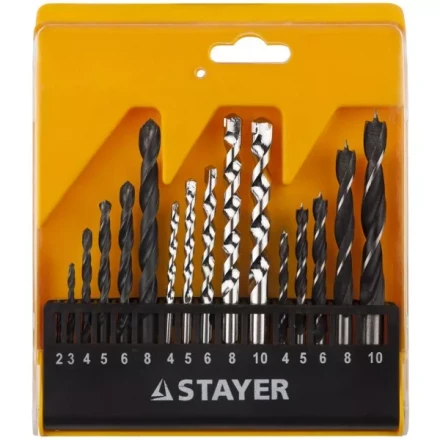 Набор STAYER "STANDARD": Сверла комбинированные, дерево (4-5-6-8-10мм), металл (2-3-4-6-8мм), бетон (4-5-6-8-10мм), 16 предметов 29720-H16 купить в Екатеринбурге