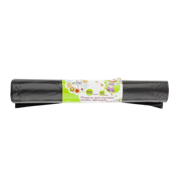 Пакеты для мусора 120 л 10 шт пвд прочные черные длинный ролик Elfe 92726 купить в Екатеринбурге