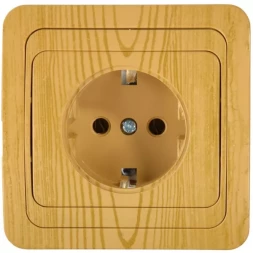 Розетка СВЕТОЗАР &quot;ГАММА&quot; с заземлением, одинарная, цвет ольха, 16А/~250В SV-54105-A