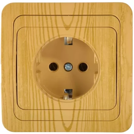 Розетка СВЕТОЗАР &quot;ГАММА&quot; с заземлением, одинарная, цвет ольха, 16А/~250В SV-54105-A купить в Екатеринбурге