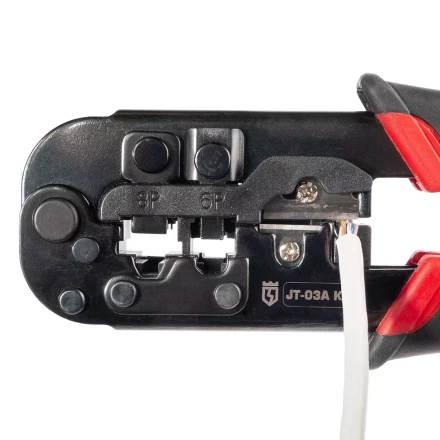 Кримпер многофункциональный КВТ JT-03А с 3 встроенными модулями для обжима RJ-45, RJ-12, RJ-11, RJ-22 (89228) купить в Екатеринбурге