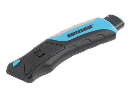 Нож ремонтно-монтажный, трехкомпонентная рукоятка, кнопочный авто выброс/возврат лезвия, 175 мм + 5 з.л GROSS 78879 купить в Екатеринбурге