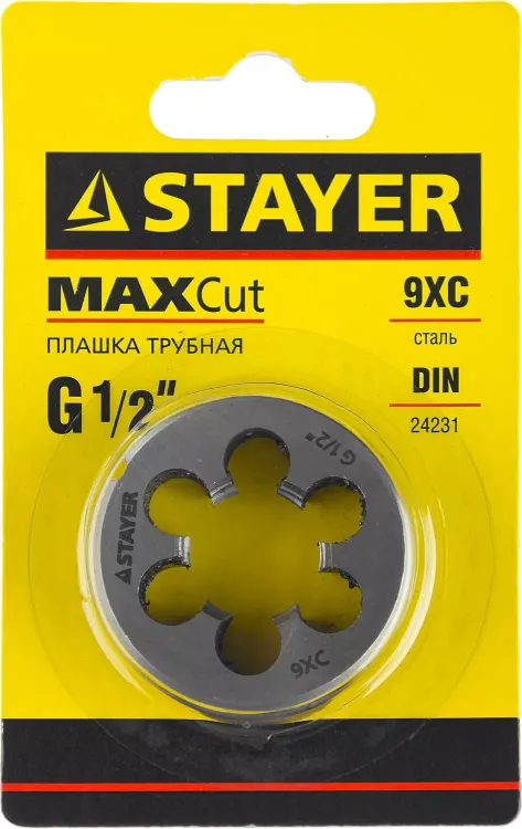 Плашка круглая ручная STAYER "MASTER", сталь 9ХС, для трубной резьбы G 1/2`` 28029-1/2 купить в Екатеринбурге