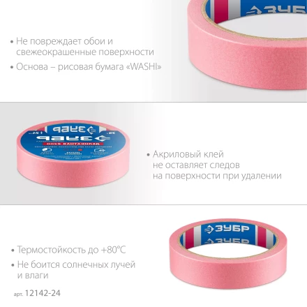 ЗУБР №200 24 мм х 25 м, для деликатных и недавно окрашенных поверхностей, малярная лента, Профессионал (12142-24) купить в Екатеринбурге