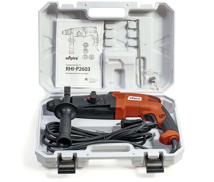 Перфоратор ESPIRA RHI-P2603 (sds plus 220–240В/50 Гц, мощн. 800 Вт, 0-1180 об/м, эн.уд. 3,2 Дж), 400451 купить в Екатеринбурге