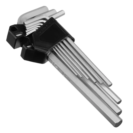 Набор ключей имбусовых, HEX, 1,5-10 мм, CrV, 9 шт., удлиненные Сибртех 123687 купить в Екатеринбурге